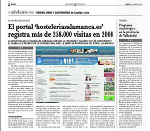 Noticia publicada en El Adelanto de Salamcna acerca de www.hosteleriasalamanca.es