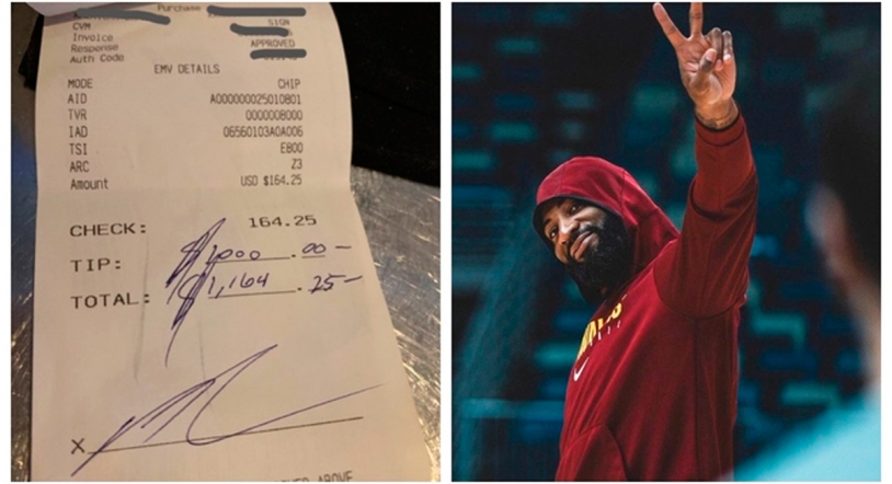 Una estrella de la NBA se gasta 164 dólares en un restaurante y deja 1.000 de propina