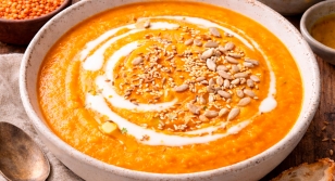 Crema de zanahorias y lentejas rojas