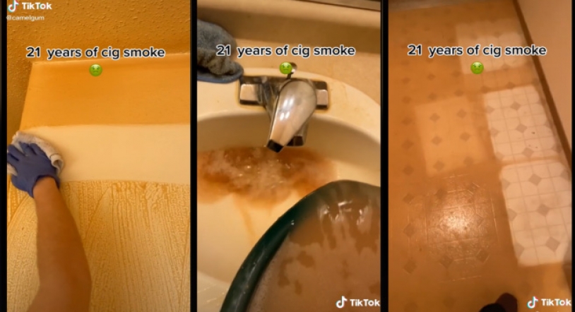 El vídeo viral que muestra los efectos de 21 años de humo de tabaco en las paredes de una casa