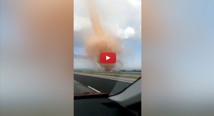 El espectacular vídeo viral de un tornado... ¡en Teruel! da un susto a los conductores