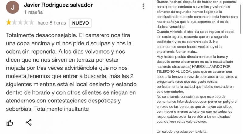 Viral | El propietario de La Perla Negra defiende a su camarero ante una reseña falsa
