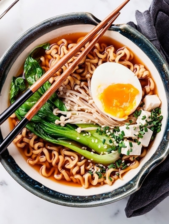 Sopa de fideos ramen con pack choi