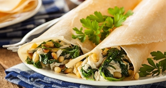 Crêpes de espinacas y queso feta