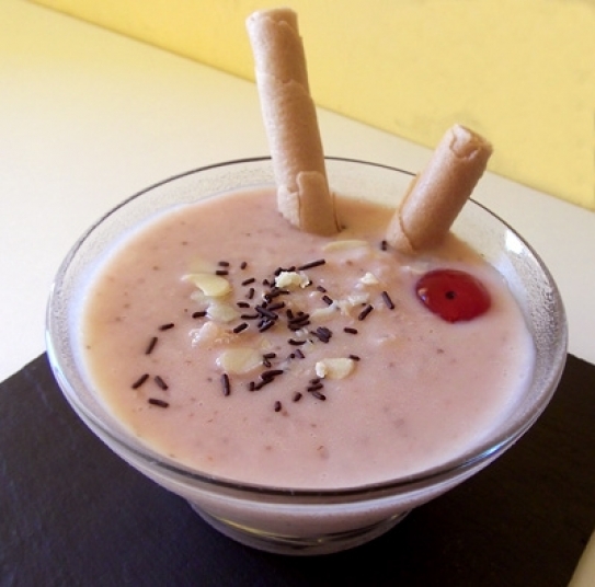 Arroz con leche de fresa y pera