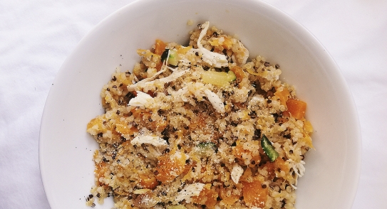 Risotto de quinoa, verduras y pollo