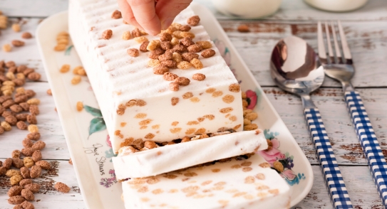Tarta helada de yogur con crujientes de avena