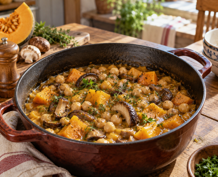 Garbanzos melosos con calabaza y setas