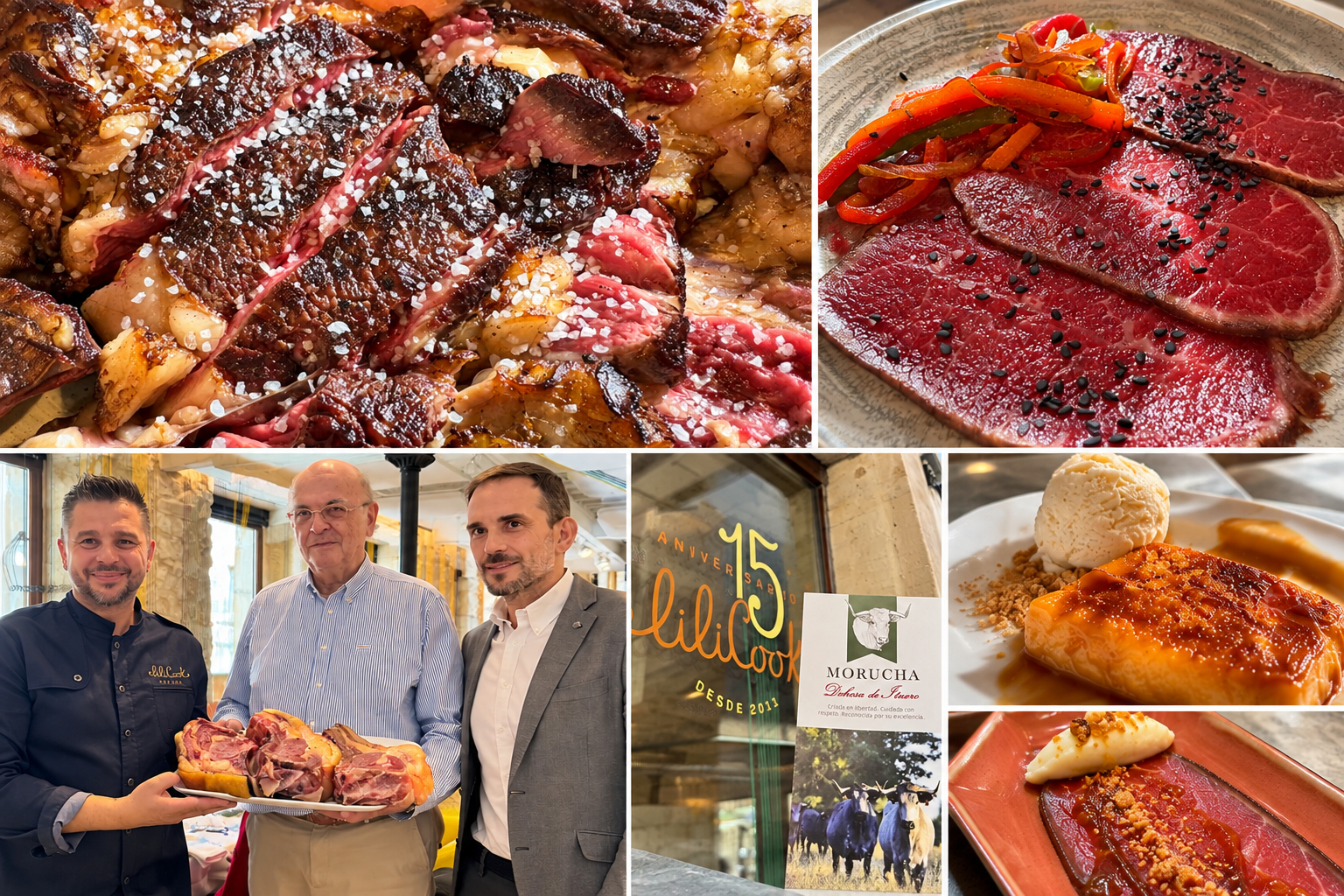Collage gastronómico de carnes y restaurante.png