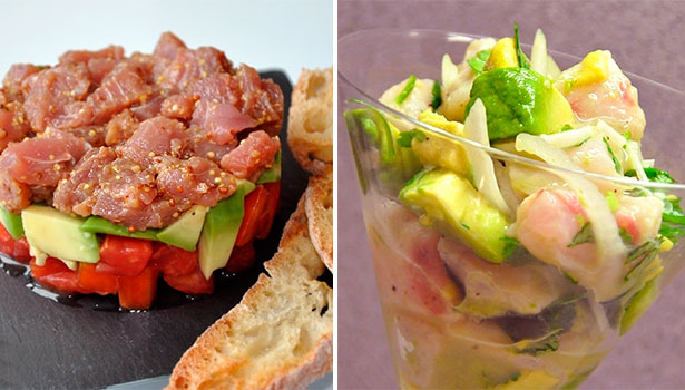 Tartar de atún y ceviche de corvina